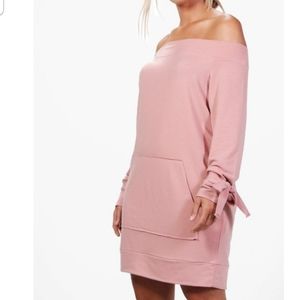 Boohoo Plus Off Shoulder Blush Dress